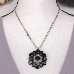 Lucky Brand Black Floral Rhinestone Pendant Necklace